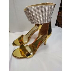 Carlkarida Gold Metallic Rhinestone Ankle Cuff Stiletto Sandals Womens 11 Heels